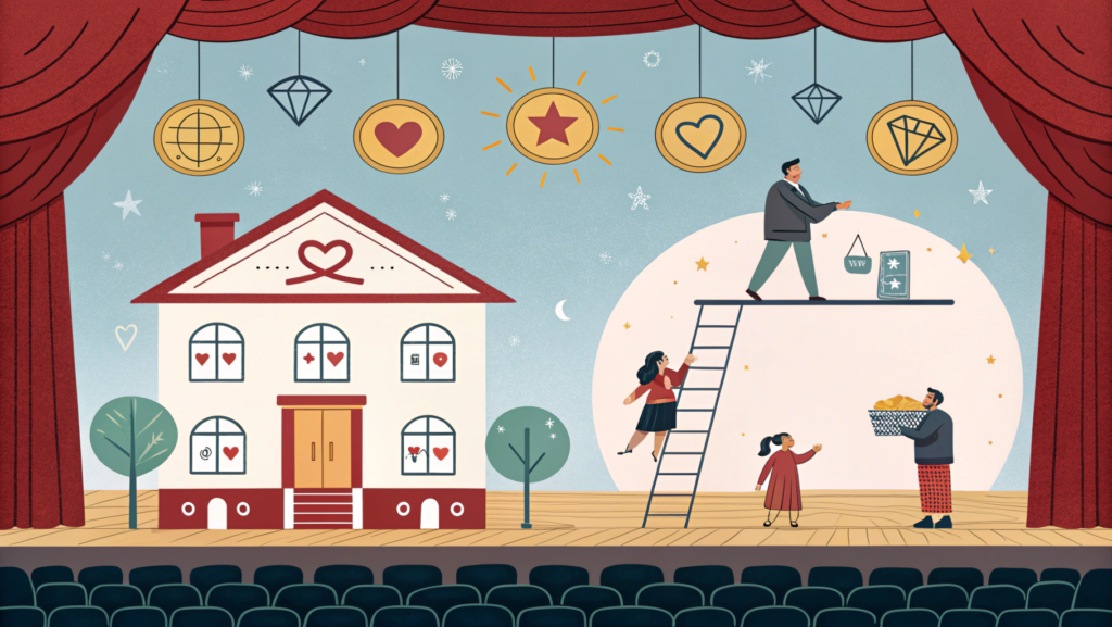 "Illustration of astrology house lords as directors of life events, showing the 2nd house lord influencing wealth and family, the 5th house lord guiding romance and creativity, and the 10th house lord shaping career outcomes."