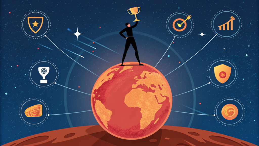 "Illustration of strong Mars in Hindi astrology showing energy, courage, leadership, good health, career success, and protective nature"