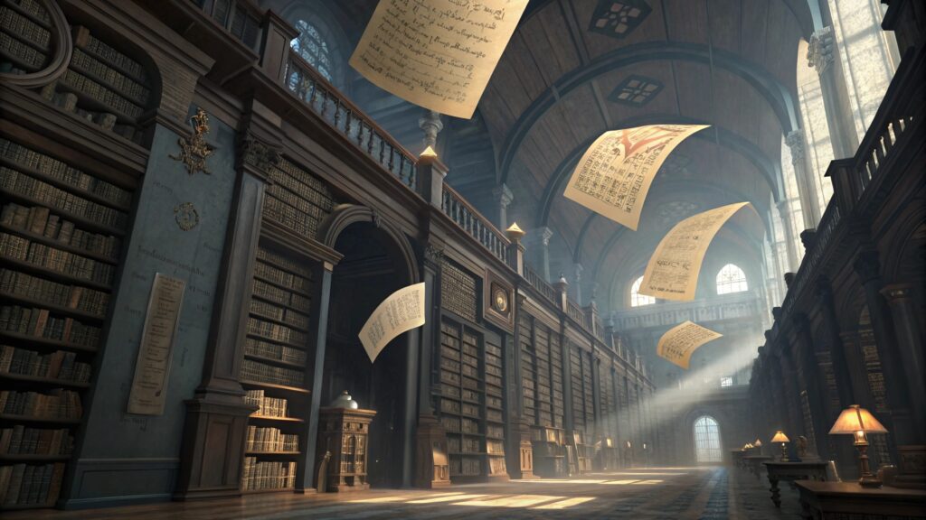 Illustration of mystical library representing Akashic Records energy field.
