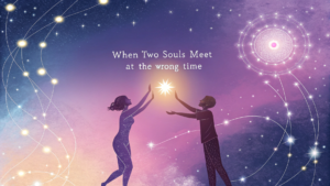 Featured image showing two souls meet across a cosmic landscape representing divine timing and spiritual connection.