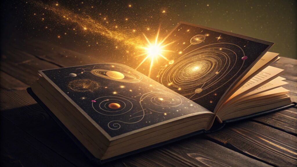 Symbolic glowing book of Akashic Records revealing karmic lessons.