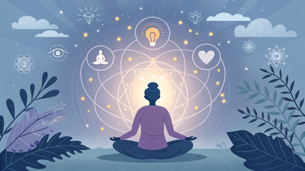 Person meditating with glowing energy symbols representing Akashic Records questions and spiritual guidance