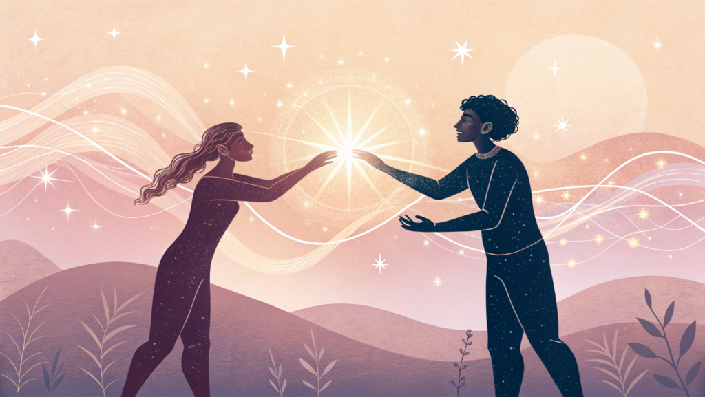 Two souls meet showing a deep emotional and spiritual connection with instant recognition.