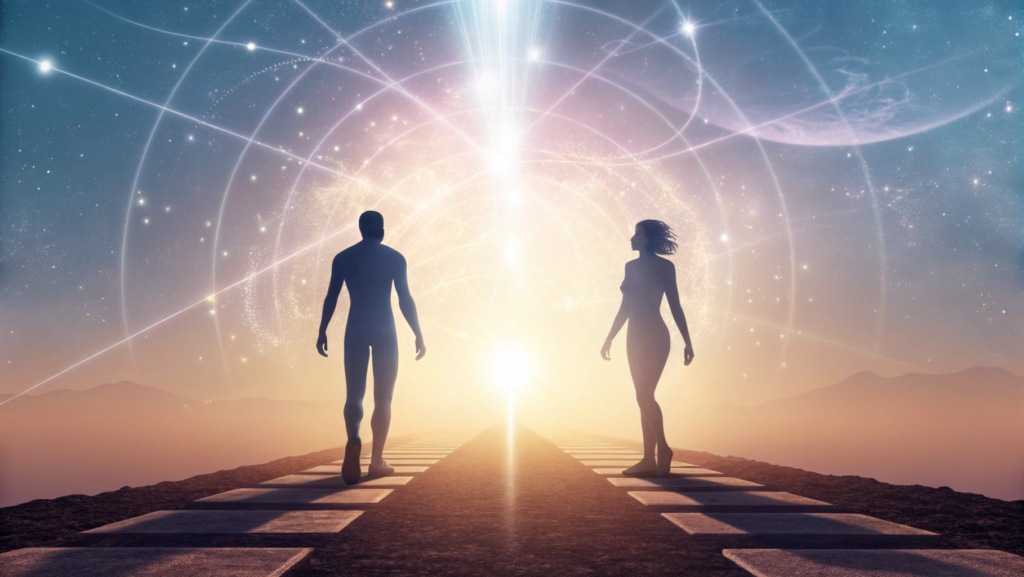 Two souls meet showing divine timing and personal growth before reunion.